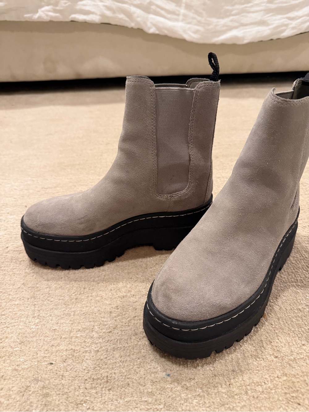 Marc Fisher Taupe Suede Platform Chelsea Boots